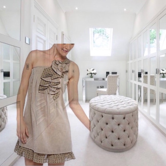 Final Sale Ryu New Ruffle One Shoulder Tan Dress - Picture 2 of 4